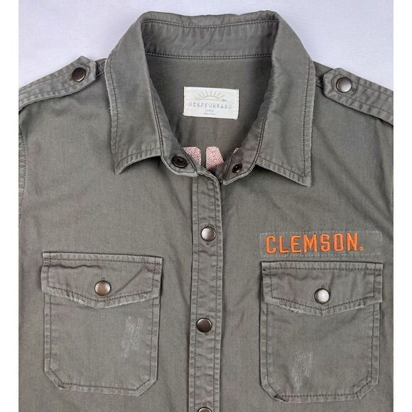 Stepforward Large Clemson Embroidered 100% Cotton Army Green Long Sleeve Top - Picture 2 of 9